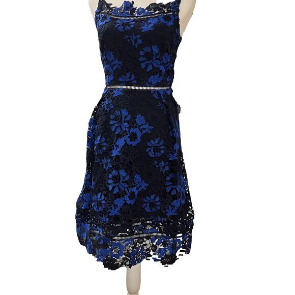 T Tahari Blue Lace A-Line Dress Size Small Elegant Cocktail Party Wedding Guest - Picture 6 of 16